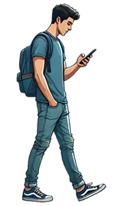男士邊走邊看手機圖示
