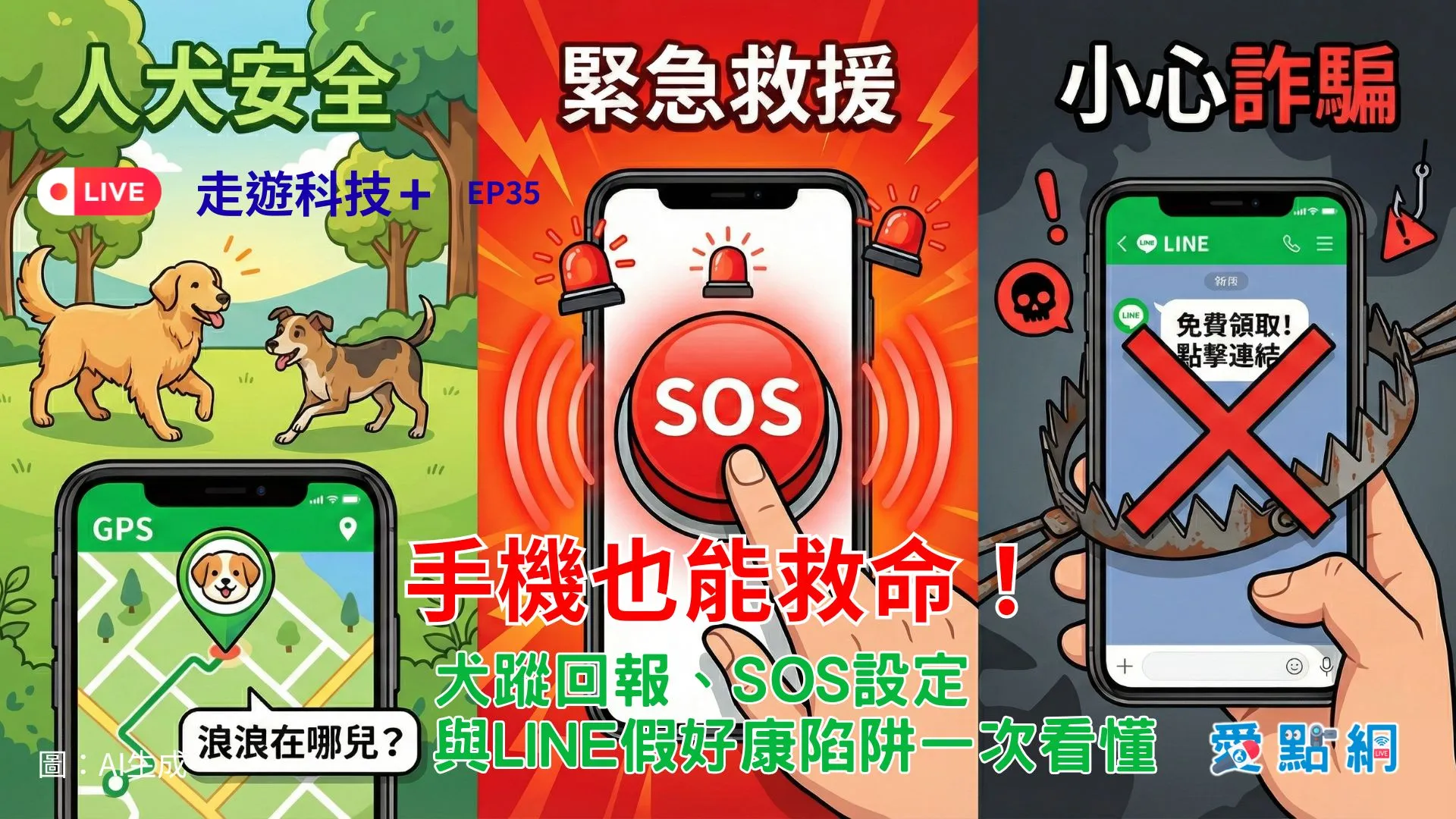 走遊科技+ Ep35｜手機也能救命！犬蹤回報、SOS設定與LINE假好康陷阱一次看懂