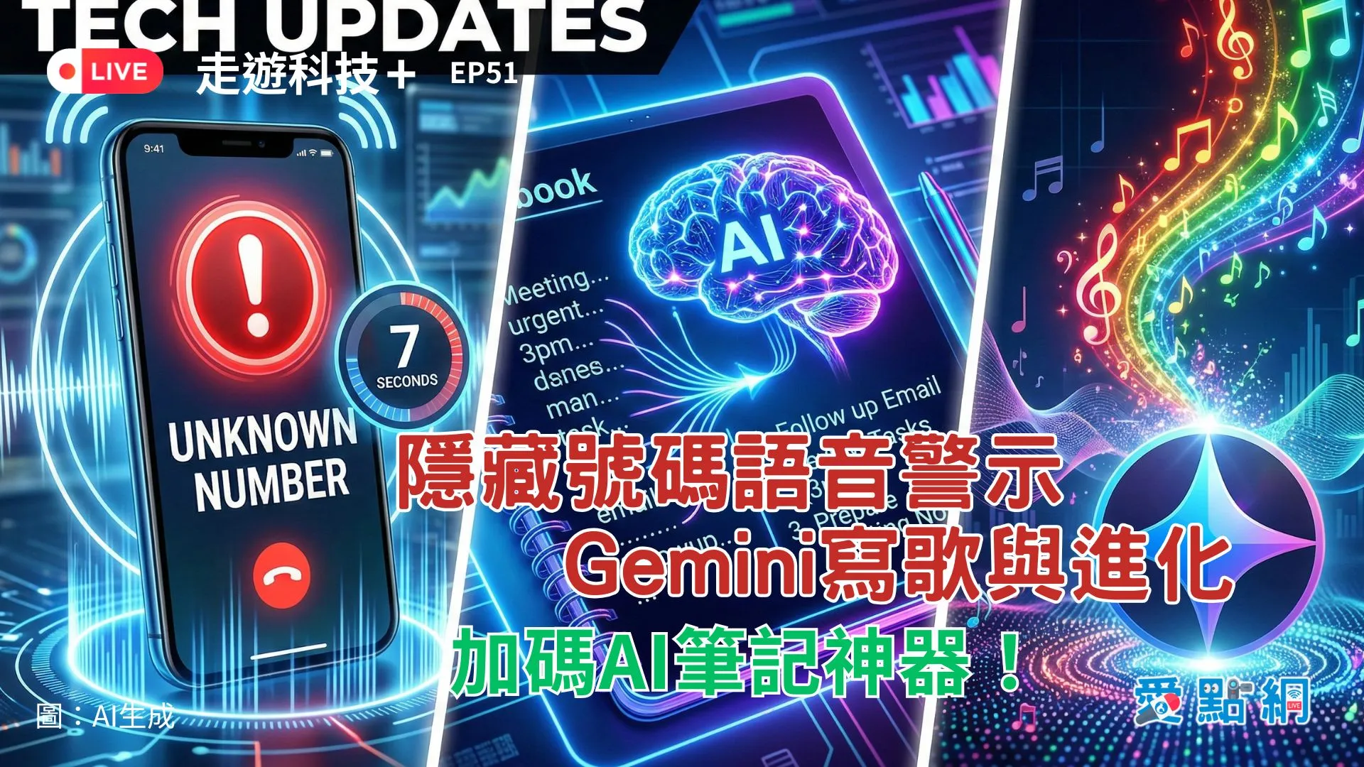 走遊科技+ Ep51｜隱藏號碼語音警示、Gemini寫歌與進化，加碼AI筆記神器！